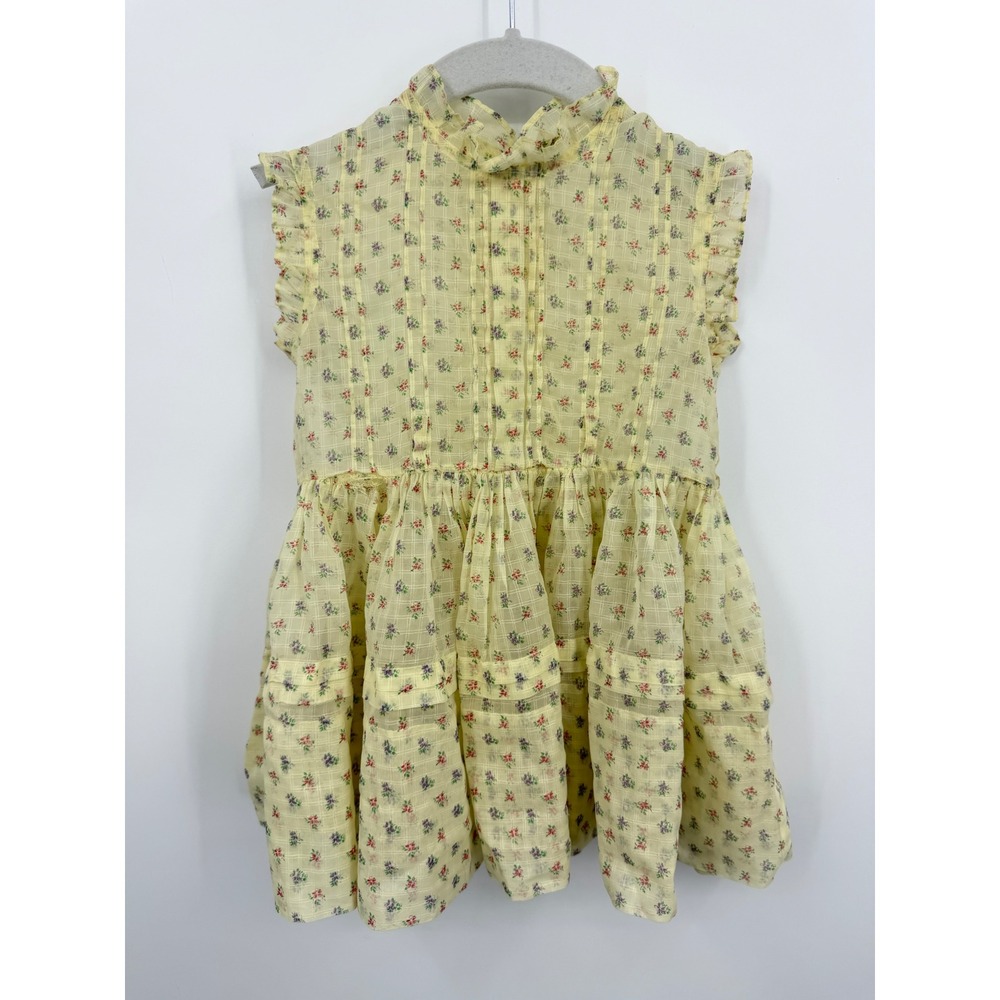 Unbranded Vintage Style Floral Ruffle Dress 3T Yellow Sleeveless Pintuck